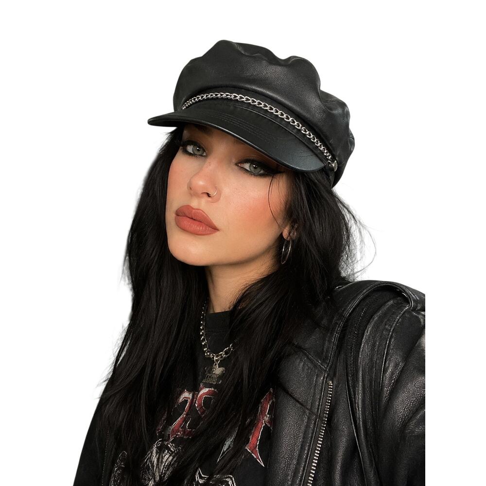 Henschel Hat Co. Brando Faux Leather Cap Black Medium NWT Unisex